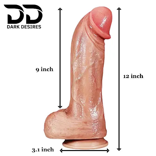 12 inch dual density strap on dildo realistic silicone dildo dark skin tone India DarkDesires