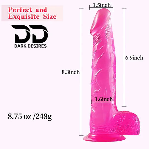 Pink color Jelly Strap-On Dildo with balls 8 Inch premium adjustable belt in India by DarkDesires