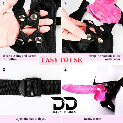 Pink color Jelly Strap-On Dildo with balls 8 Inch premium adjustable belt in India by DarkDesires