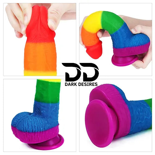8 Inch Flexible Strap-On Rainbow Dildo with Balls - Dark Desires