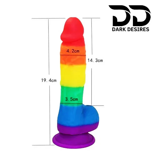 8 Inch Flexible Strap-On Rainbow Dildo with Balls - Dark Desires