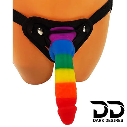 8 Inch Flexible Strap-On Rainbow Dildo with Balls - Dark Desires