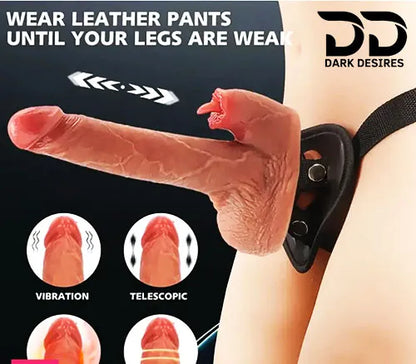 Automatic Thrusting Heated Vibrating Dildo with Licking Tongue 9 inch Strap-on dildo skin tone India by DarkDesires