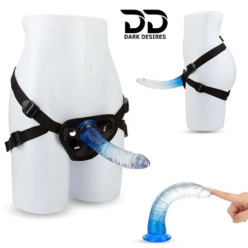 strap on dual color white , blue harness kit with g spot dildo in India By Darkdesires