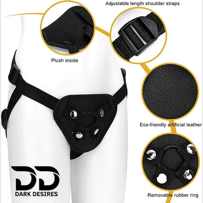 adjustable strap on harness with 8 inch dildo in India By Darkdesires