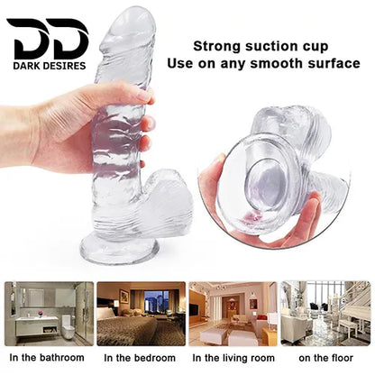 8 inch transparent soft jelly dildo with balls India by Darkdesires