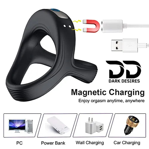 vibrating cock ring with 10 frequency settings and soft silicone design black color usb charging India DarkDesires.in