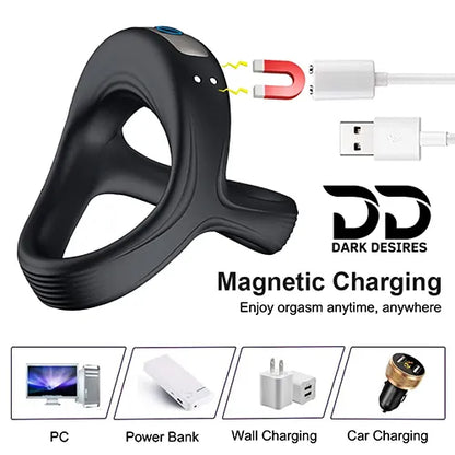 vibrating cock ring with 10 frequency settings and soft silicone design black color usb charging India DarkDesires.in