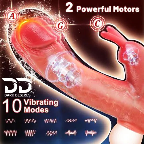 8 inch double hole vibrating penis sleeve rabbit ear vibrating dual motor silicon Dragon Condom Skin Tone India by DarkDesires