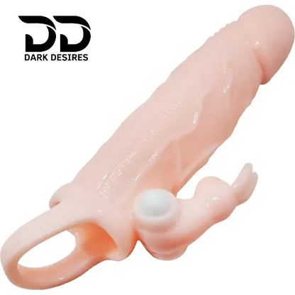 vibrating penis sleeve with rabbit stimulator vibrating Flesh tone India By DarkDesires