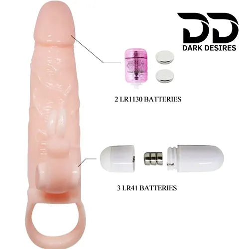 vibrating penis sleeve with rabbit stimulator vibrating Flesh tone India By DarkDesires