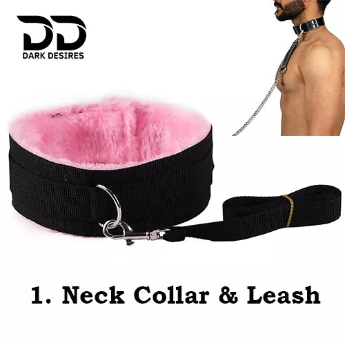8 piece BDSM bondage kit perfect for couple mix black and pink color, neck collar and leash 