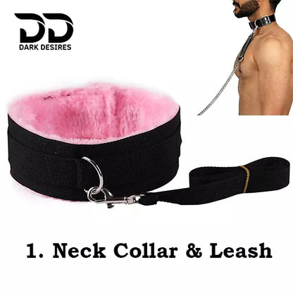 8 piece BDSM bondage kit perfect for couple mix black and pink color, neck collar and leash 