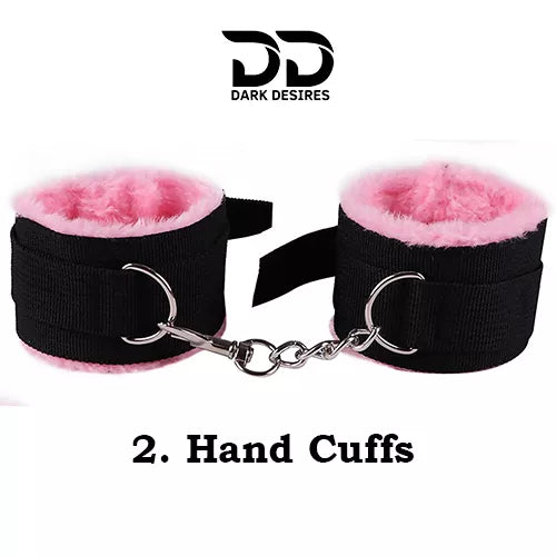 8 piece BDSM bondage kit perfect for couple mix black and pink color, hand cuffs