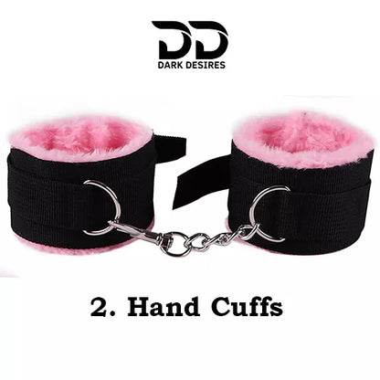 8 piece BDSM bondage kit perfect for couple mix black and pink color, hand cuffs