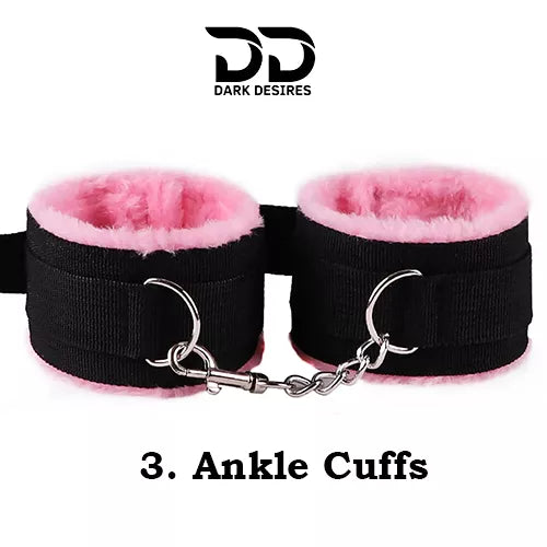 8 piece BDSM bondage kit perfect for couple mix black and pink color, ankle cuffs