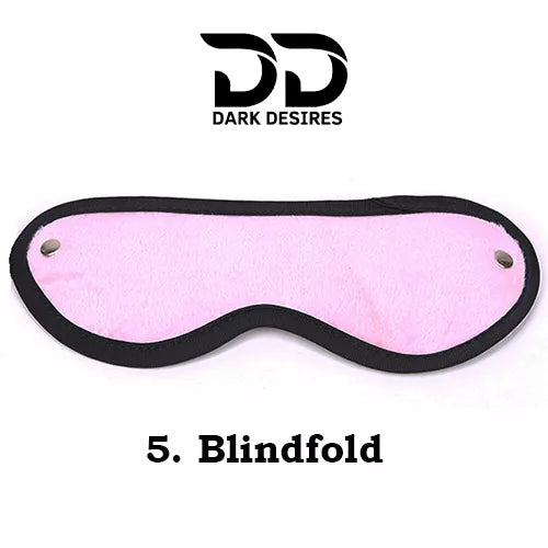 8 piece BDSM bondage kit perfect for couple mix black and pink color, blindfold