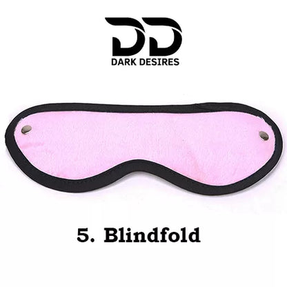 8 piece BDSM bondage kit perfect for couple mix black and pink color, blindfold