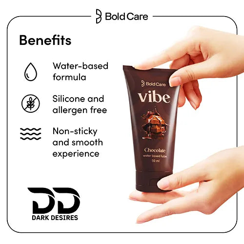  Bold Care Vibe intimate lube and massage gel in chocolate flavour. Smooth, skin-friendly, and perfect for couples India by DarkDesires.in