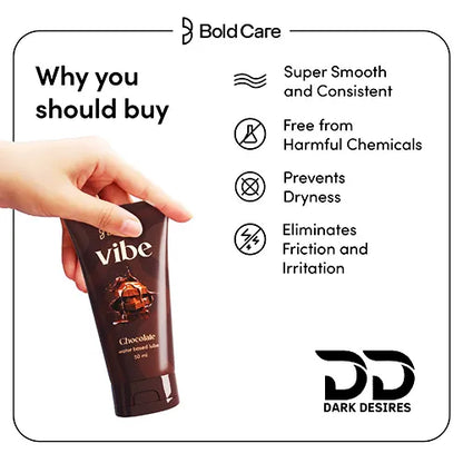  Bold Care Vibe intimate lube and massage gel in chocolate flavour. Smooth, skin-friendly, and perfect for couples India by DarkDesires.in