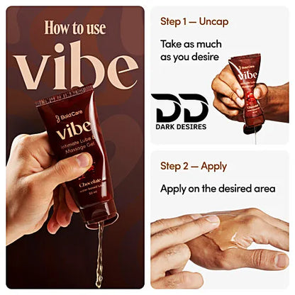  Bold Care Vibe intimate lube and massage gel in chocolate flavour. Smooth, skin-friendly, and perfect for couples India by DarkDesires.in