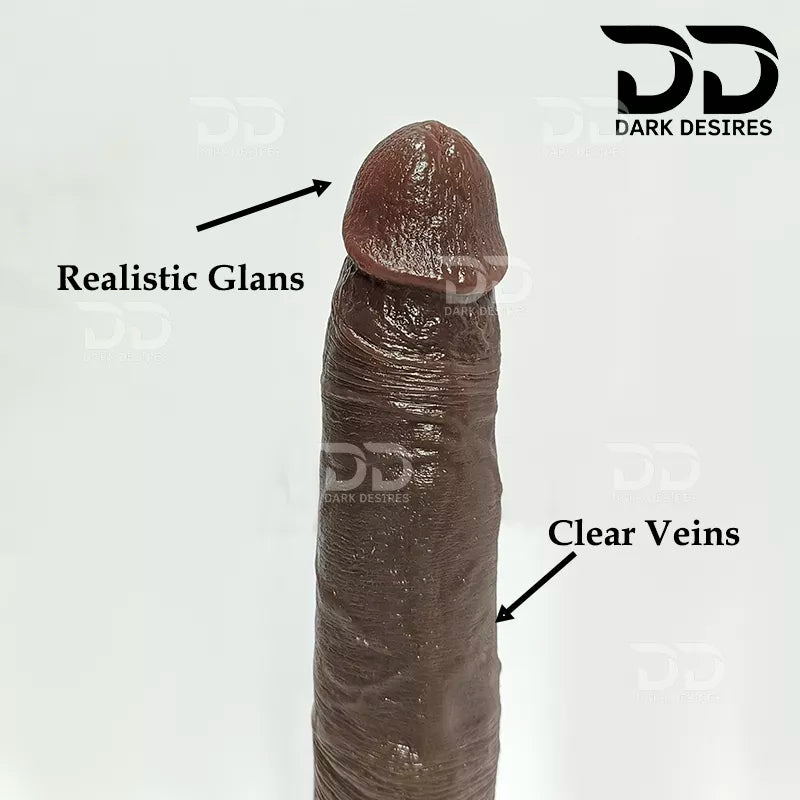 Realistic soft Glans and clear veins texture 8 inch black realistic dildo with strong suction cup without balls for G-spot, vaginal and anal play brown color buy dildo online in India by DarkDesires