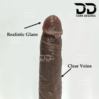 Realistic soft Glans and clear veins texture 8 inch black realistic dildo with strong suction cup without balls for G-spot, vaginal and anal play brown color buy dildo online in India by DarkDesires