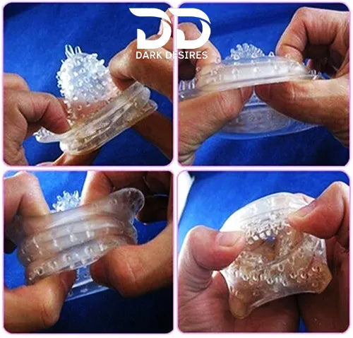 Clear crystal condom made from soft, skin-friendly silicone. Washable, reusable, and extra dotted for enhanced pleasure. Dark Desires