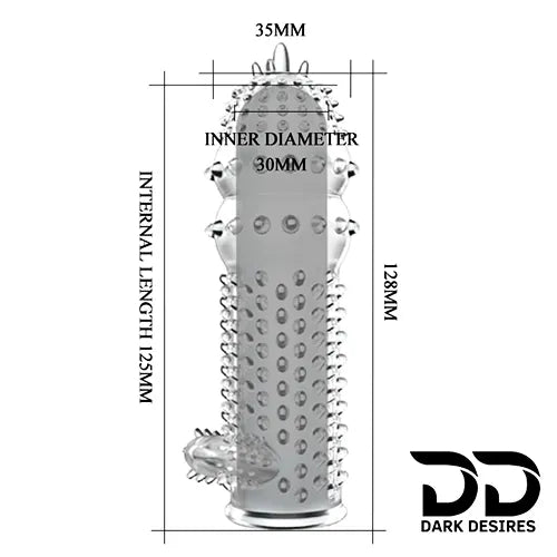 Clear crystal condom made from soft, skin-friendly silicone. Washable, reusable, and extra dotted for enhanced pleasure. Dark Desires