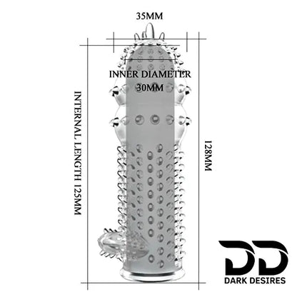 Clear crystal condom made from soft, skin-friendly silicone. Washable, reusable, and extra dotted for enhanced pleasure. Dark Desires