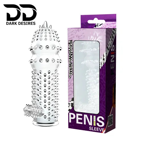 Clear crystal condom made from soft, skin-friendly silicone. Washable, reusable, and extra dotted for enhanced pleasure. Dark Desires