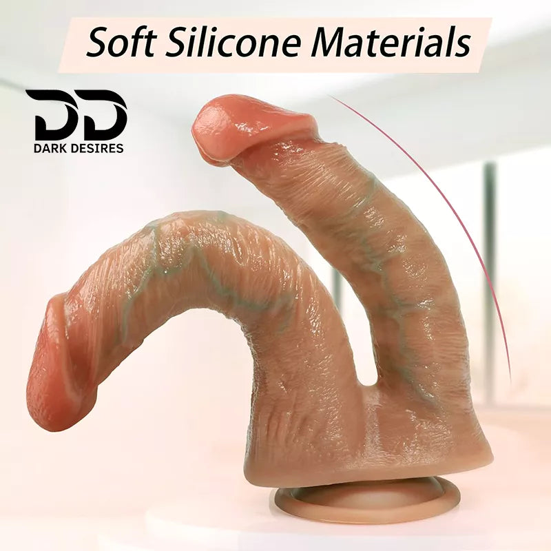 A realistic silicone dildo shown Soft Silicone Material 8-inch double head dildo skin tone designed for simultaneous G-spot, vaginal, and anal stimulation, making it a favourite among those exploring double penetration for the first time. Buy Dildo online in India by DarkDesires