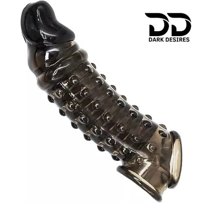 dotted double hole penis sleeve india cock sleeve with dragon condom Reusable, stretchy, and comfortable for enhanced performance black color DarkDesires