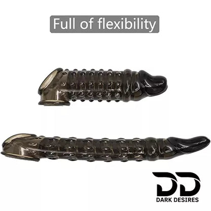 dotted double hole penis sleeve india cock sleeve with dragon condom Reusable, stretchy, and comfortable for enhanced performance black color DarkDesires