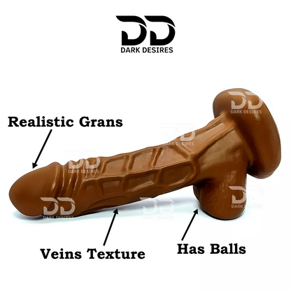 A brown realistic hollow starpon dildo 'Realistic Grains,' 'Veins Texture,' and 'Has Balls,'  hollow strap-on  dildo penis sleeve extender. Adds girth and length, works pre and post-erection, harness compatible dark chocolate brown color Buy Hollow Strapon dildo in India byDarkDesires