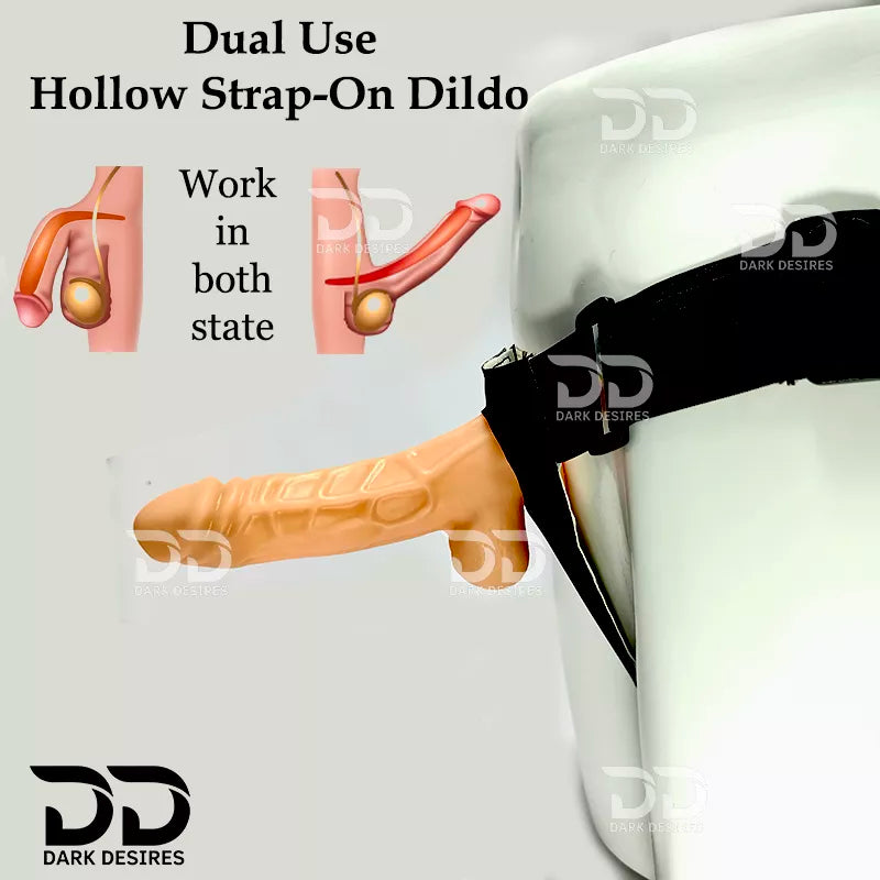dual use hollow strapon  dildo penis sleeve extender. Adds girth and length, works pre and post-erection, harness compatible dark chocolate flesh tone color Buy Hollow Strapon dildo in India byDarkDesires
