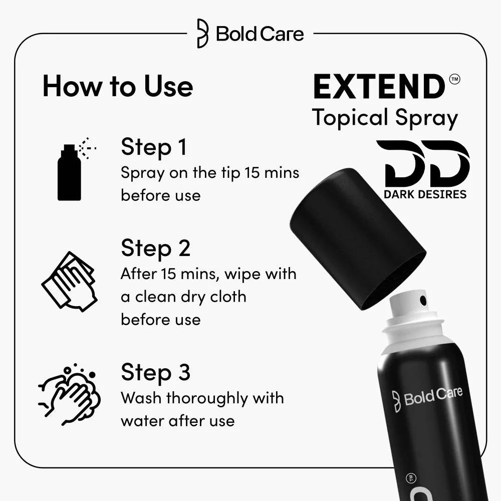Extend delay spray for men for long lasting pleasure. Effective, fast absorbing, and easy to use for better stamina and performance black color sex toys in India by DarkDesires