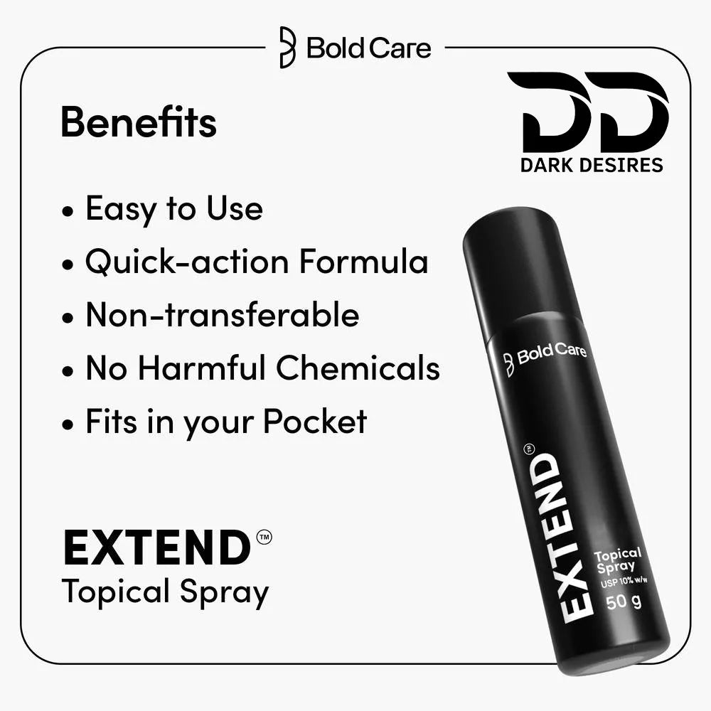 Extend delay spray for men for long lasting pleasure. Effective, fast absorbing, and easy to use for better stamina and performance black color sex toys in India by DarkDesires