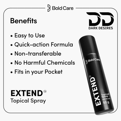 Extend delay spray for men for long lasting pleasure. Effective, fast absorbing, and easy to use for better stamina and performance black color sex toys in India by DarkDesires