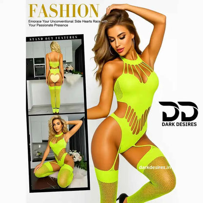 Sexy Fishnet Bodystocking Lingerie – Halterneck Lace Bodysuit