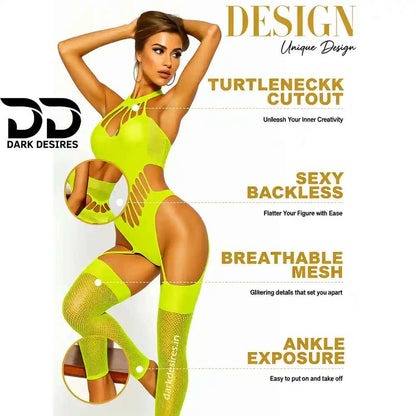 Sexy Fishnet Bodystocking Lingerie – Halterneck Lace Bodysuit
