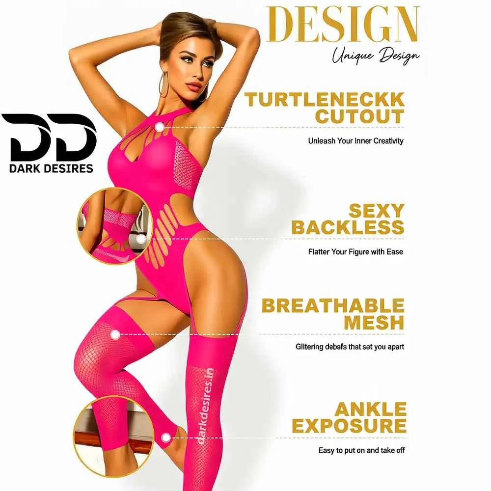 Sexy Fishnet Bodystocking Lingerie – Halterneck Lace Bodysuit