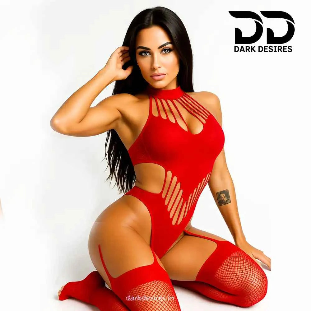 Sexy Fishnet Bodystocking Lingerie – Halterneck Lace Bodysuit