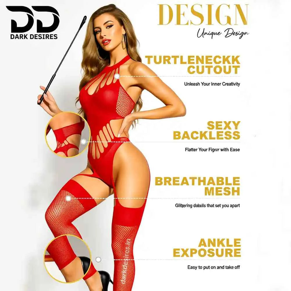 Sexy Fishnet Bodystocking Lingerie – Halterneck Lace Bodysuit