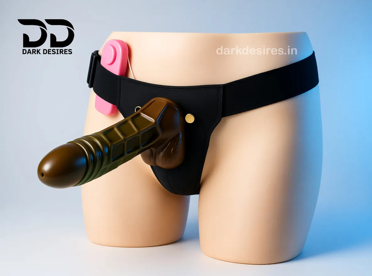 Hollow strap-on dildo with vibration and adjustable straps