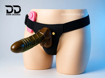 Hollow strap-on dildo with vibration and adjustable straps