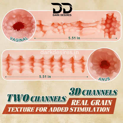 Realistic BBW silicone sex doll with curvy body showing a detailed diagram of a product with 'VAGINAL' and 'ANUS' labels.