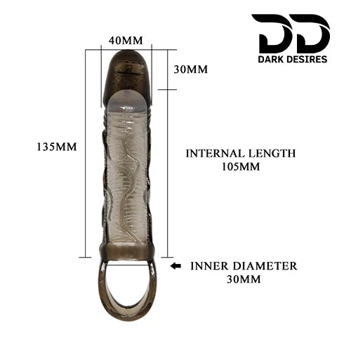  reusable silicone penis sleeve extender with vibration and ball ring design. Adds length, boosts confidence, and enhances performance in India Black Color by darkdesires.in