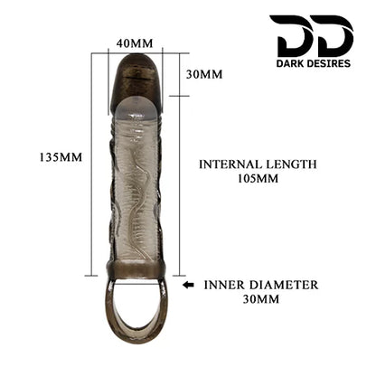  reusable silicone penis sleeve extender with vibration and ball ring design. Adds length, boosts confidence, and enhances performance in India Black Color by darkdesires.in