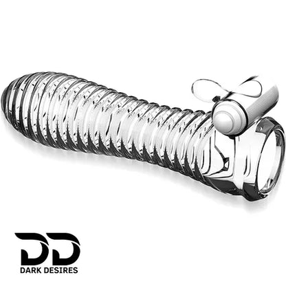 reusable silicone delay sleeve with textured crystal condom design and vibration for men. Enhances performance and stimulation, Transparent Color penis sleeve India Darkdesires
